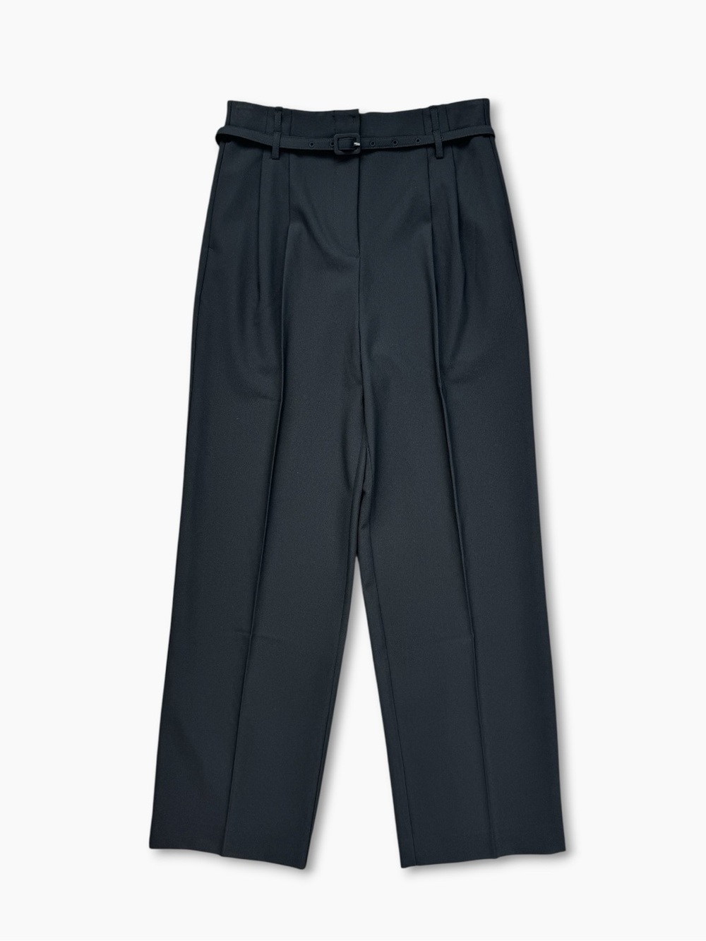 GOELIA Straight Full Length Trousers 6‎ Black High Waist Belted Dress Pants